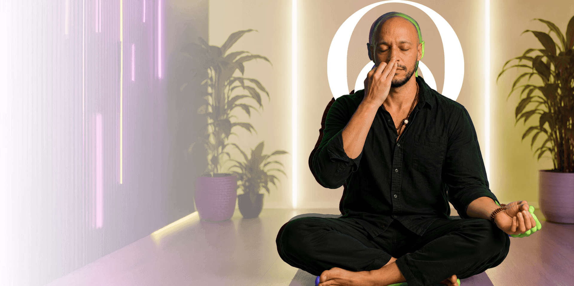 Diego-ji seated in meditation, practicing alternate-nostril breathing